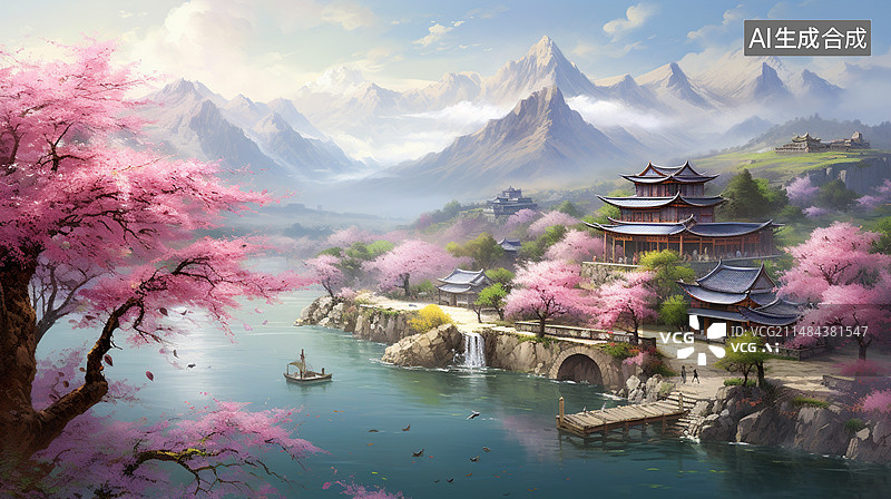 【AI数字艺术】桃花源图片素材