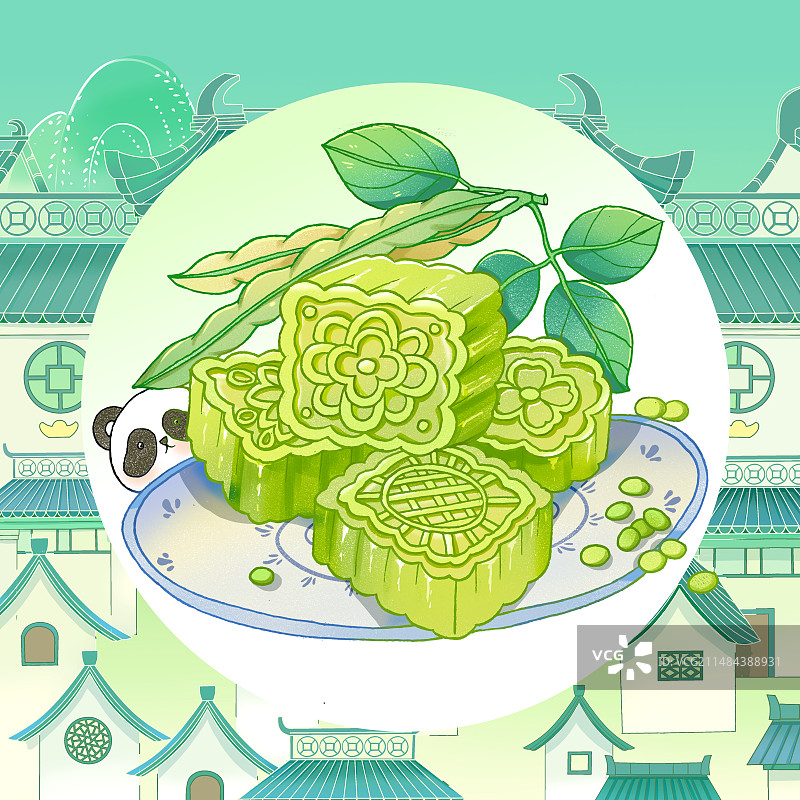 绿豆糕国潮插画图片素材