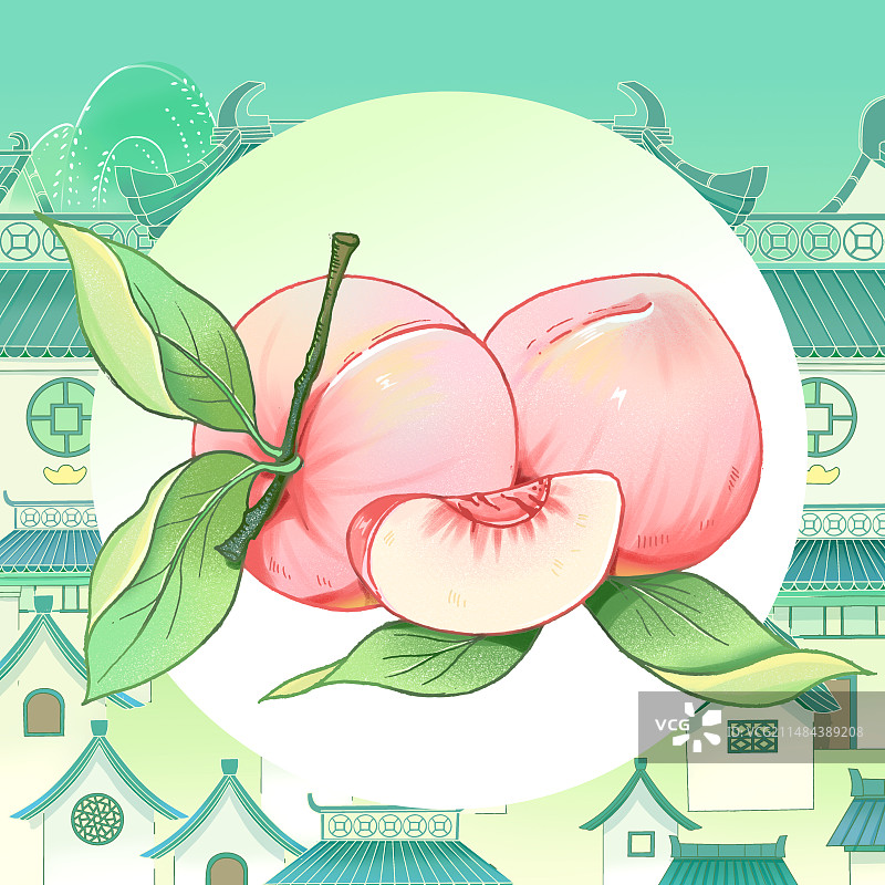 国潮水蜜桃插画图片素材
