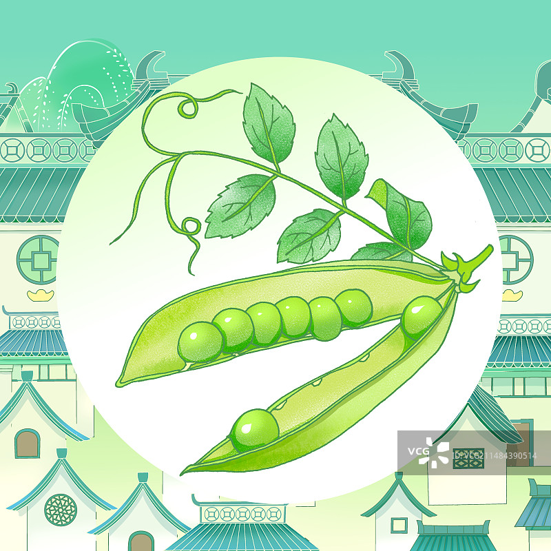 国潮豌豆插画图片素材