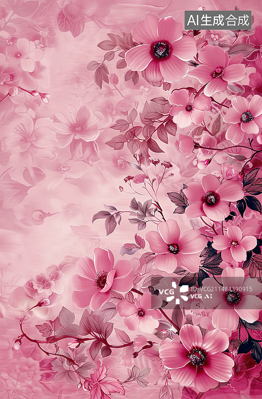 【AI数字艺术】粉红色开花植物的高角度视图图片素材