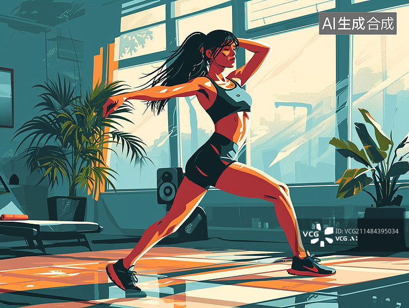 【AI数字艺术】室内运动练习健身操的女生图片素材
