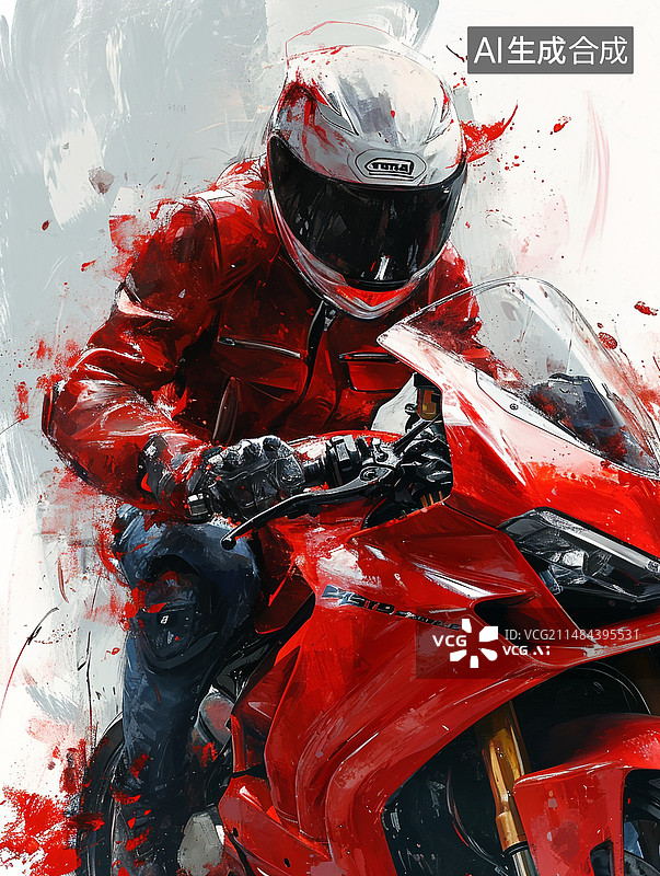 【AI数字艺术】一个骑摩托车的骑手油画插图图片素材