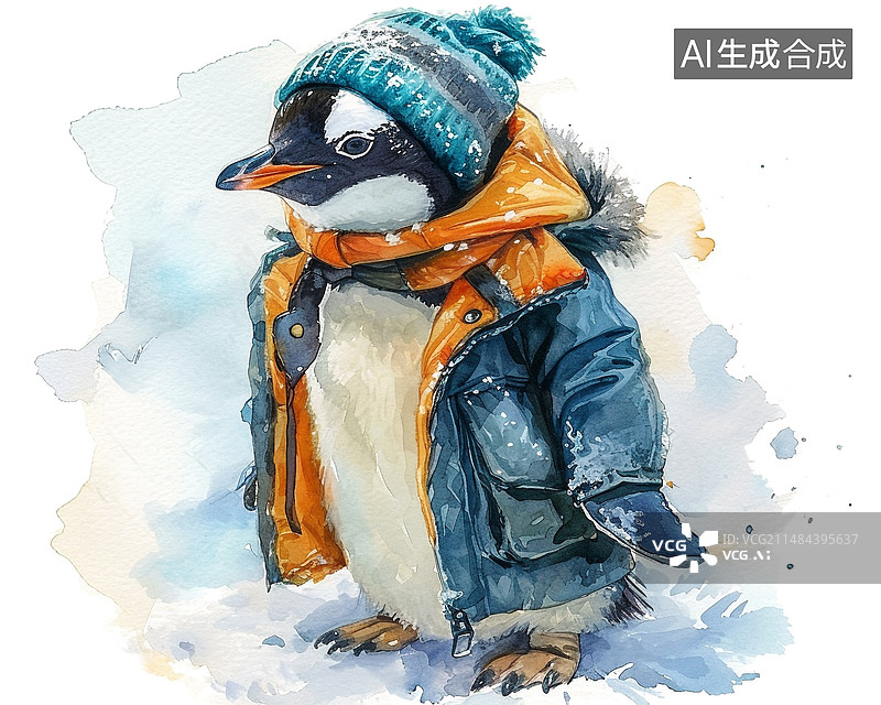 【AI数字艺术】可爱的南极企鹅卡通插图图片素材