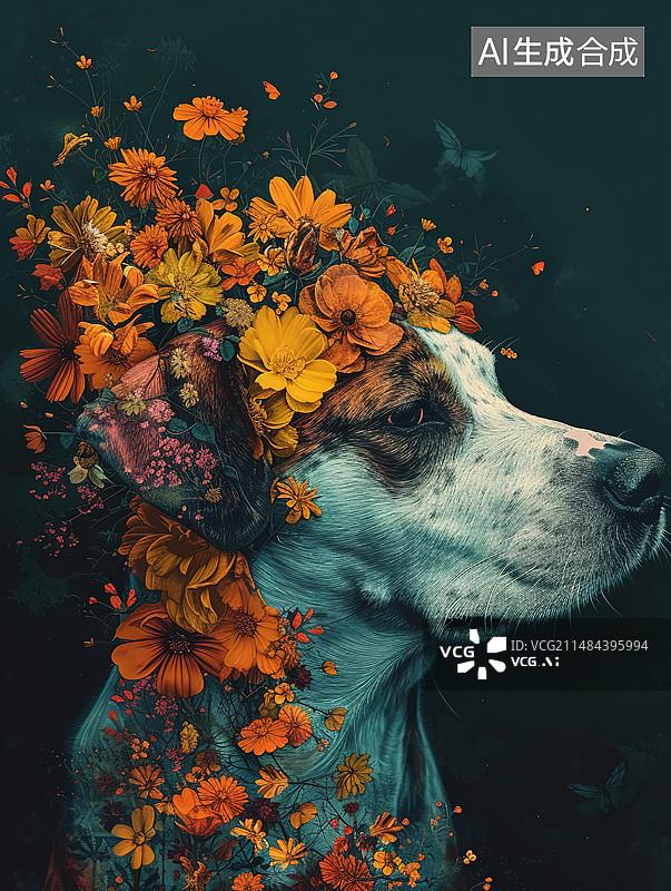 【AI数字艺术】黑色背景下的狗特写镜头图片素材