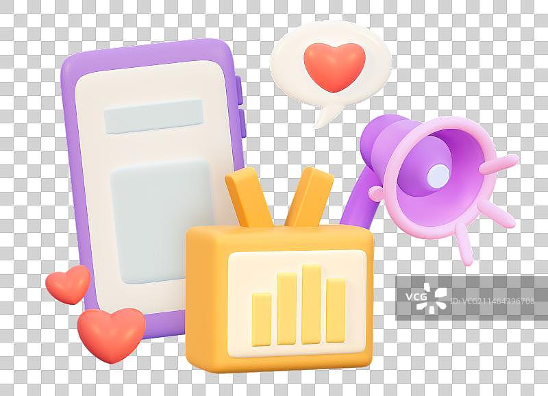 直播新媒体在线互动3D卡通插画元素图片素材