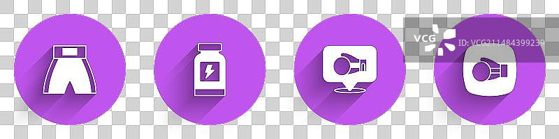 拳击短裤能量饮料手套和图标套装图片素材