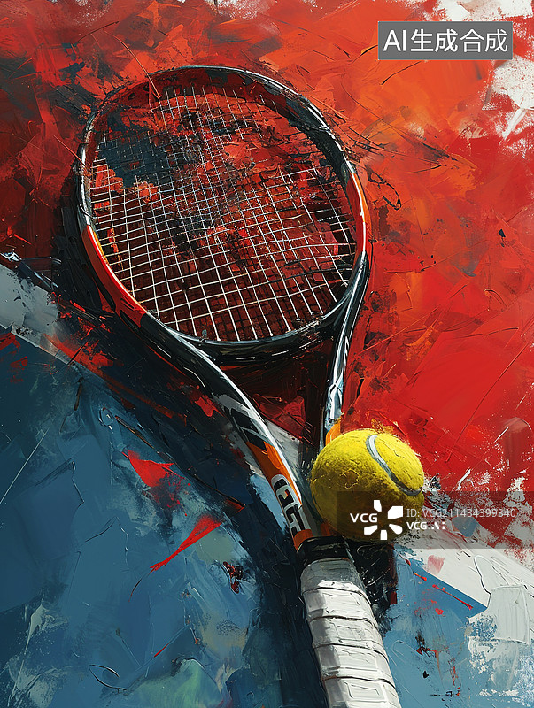 【AI数字艺术】网球网球拍油画插图图片素材