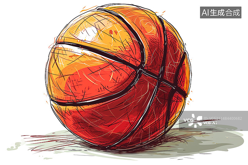 【AI数字艺术】一颗篮球卡通插画图片素材