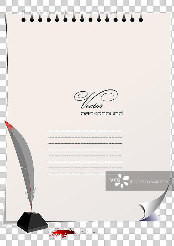 羽毛笔墨水3D彩色空白页图片素材