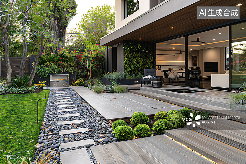 【AI数字艺术】现代新中式别墅图片素材