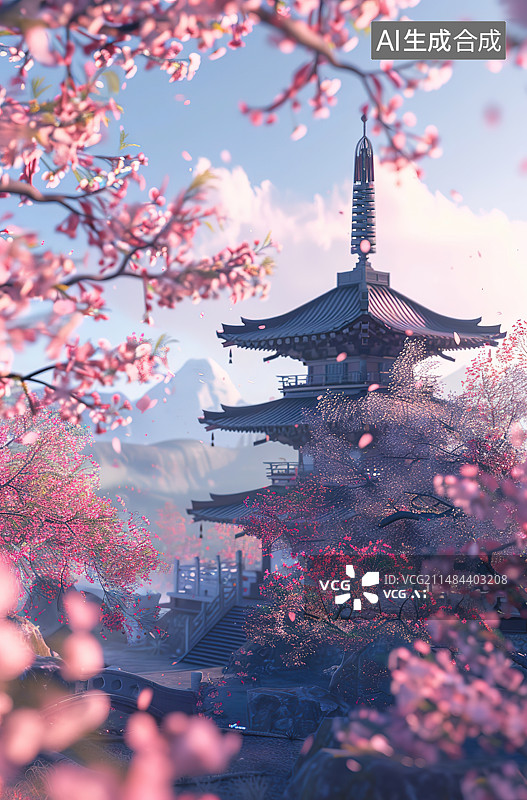 【AI数字艺术】春天樱花盛开明亮的图片素材