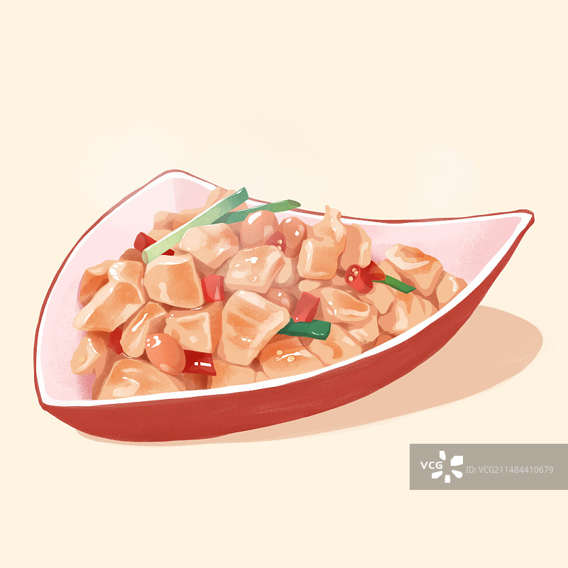 美食川菜宫保鸡丁炒鸡炒肉炒菜手绘插画图片素材