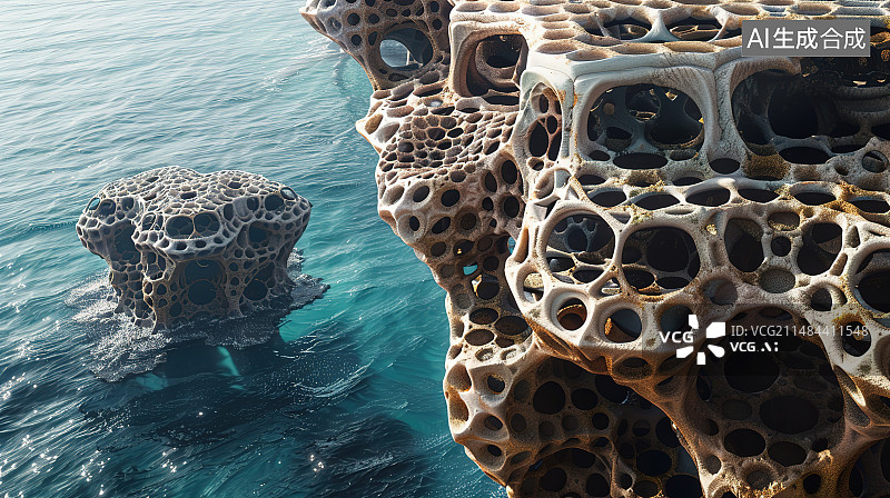 【AI数字艺术】海上岩石的高角度视角图片素材
