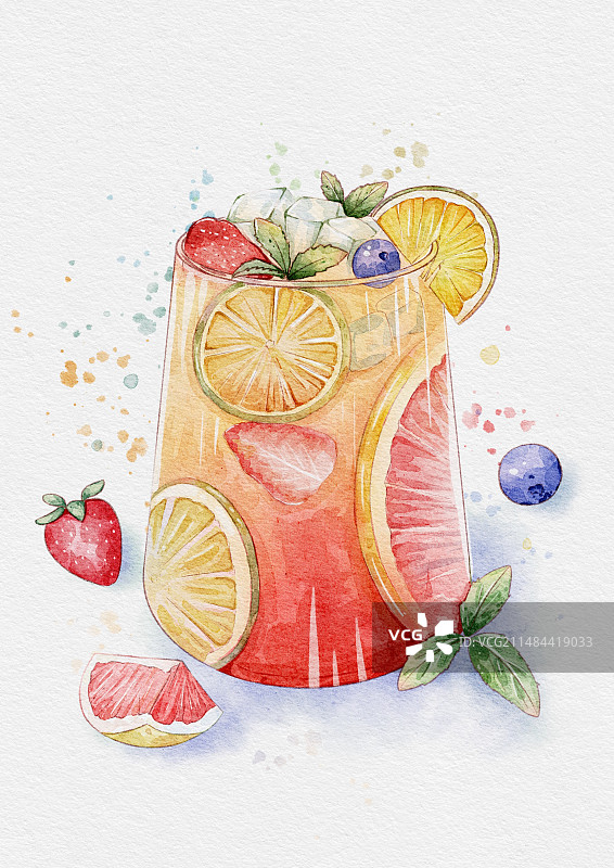 饮料柠檬草莓水彩插画饮品图片素材