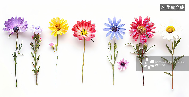 【AI数字艺术】正上方白色背景下的花朵图片素材