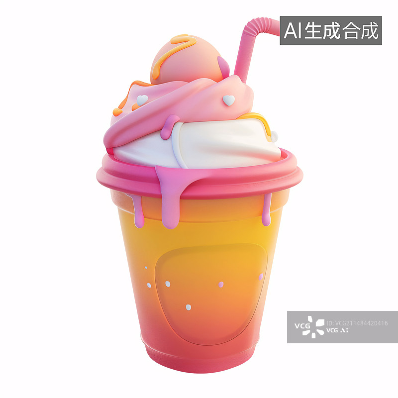 【AI数字艺术】冰块奶茶饮品插画，餐饮美味奶茶杯图片素材