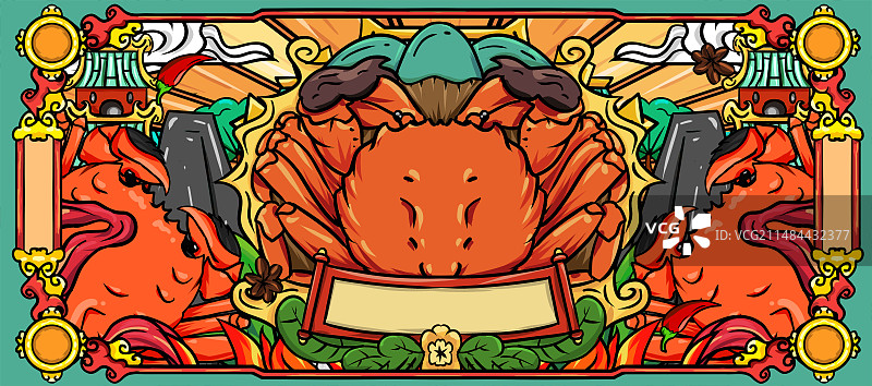 原创手绘卡通美味的螃蟹插画海报素材图片素材