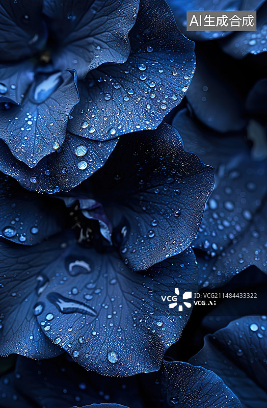 【AI数字艺术】雨滴落在树叶上的特写镜头图片素材