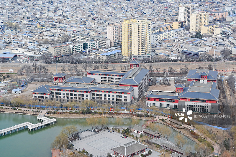 甘肃天水市甘谷县大像山公园鸟瞰图图片素材