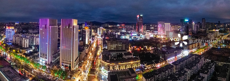 湖州 银泰百货夜景 人民路 众鑫广场 星海名城 南街 航拍图片素材