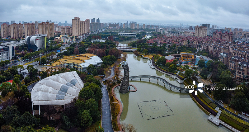 嘉兴 凌公塘文化主题公园 国际网球中心 凌公塘 清风亭 航拍 地标 凌公塘路图片素材