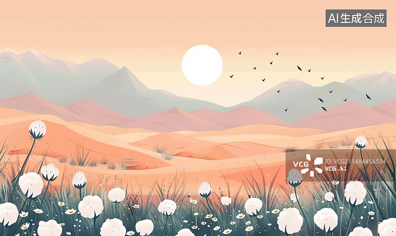 【AI数字艺术】日落时陆地对天空的景色图片素材