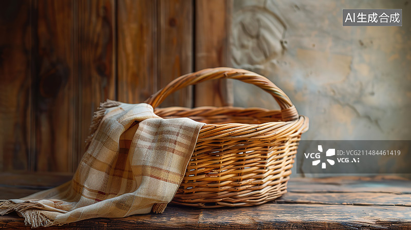 【AI数字艺术】木桌上篮子里的篮子里的羊毛特写镜头图片素材