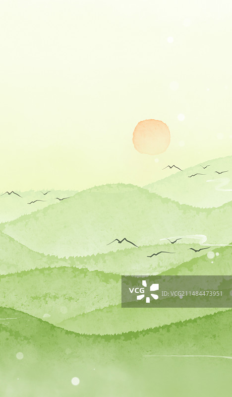 新中式山水风景插画图片素材