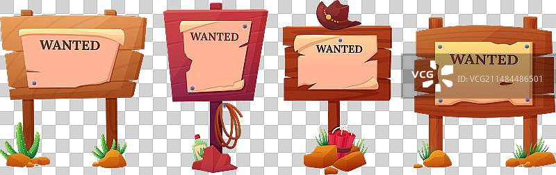 通缉告示牌，带牛仔的木制广告牌图片素材