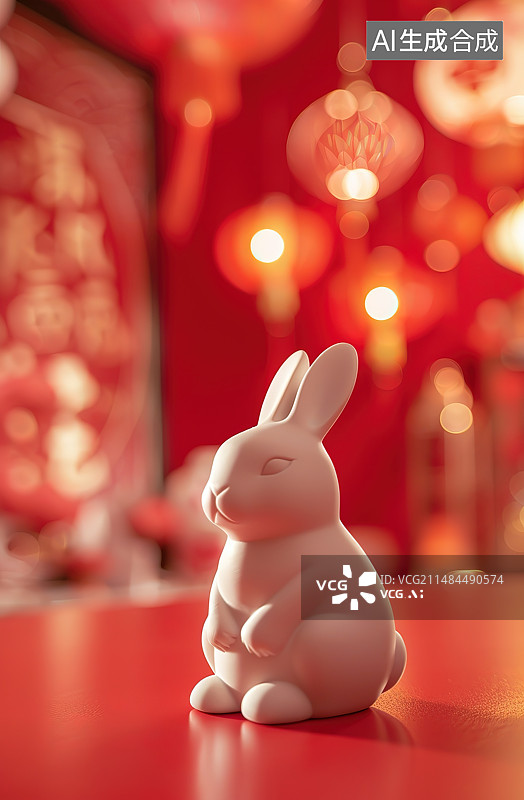 【AI数字艺术】红色背景下的小兔子图片素材