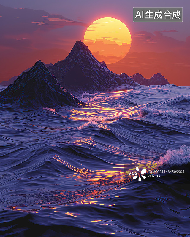 【AI数字艺术】日落时白雪皑皑的群山景色图片素材