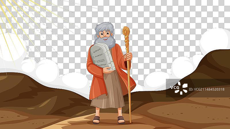 卡通人物摩西手持《十诫》图片素材
