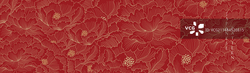红色牡丹花，手绘花卉图案图片素材
