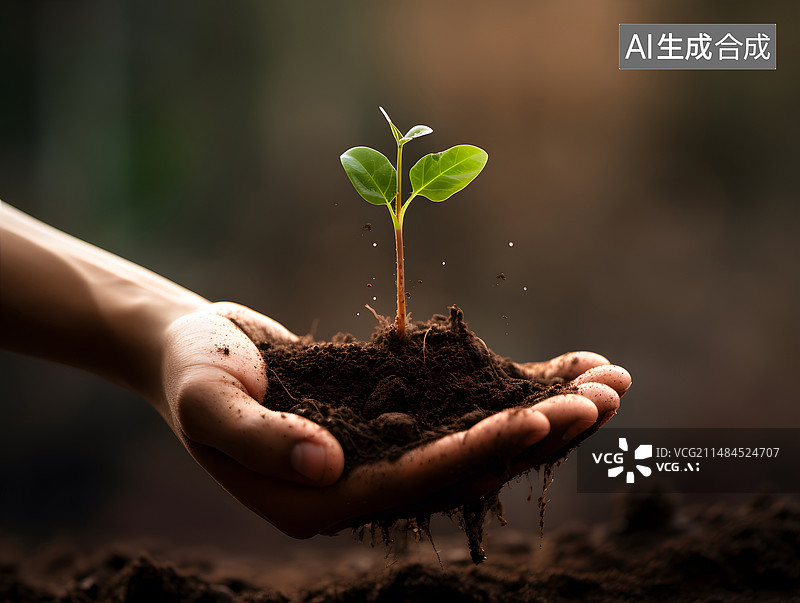 【AI数字艺术】手持小植物特写图片素材