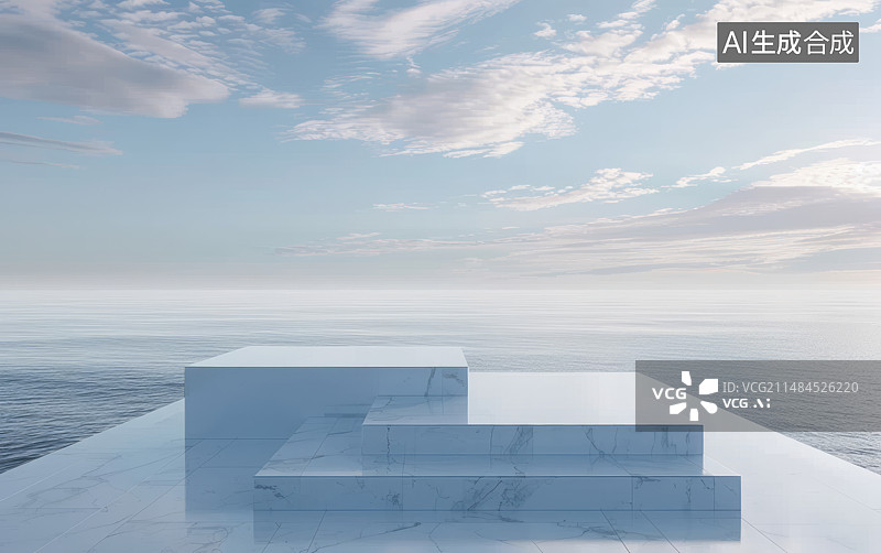 【AI数字艺术】水面白色平台与天空背景图片素材