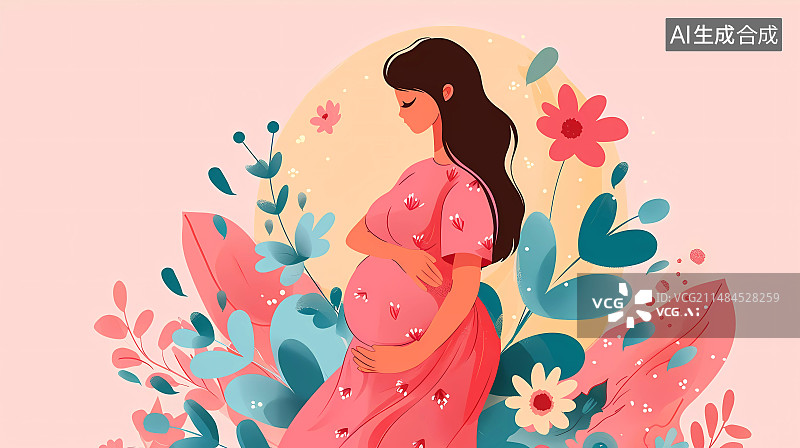 【AI数字艺术】怀孕的妈妈插画图片素材