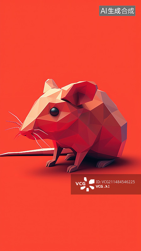 【AI数字艺术】红色背景上的老鼠特写镜头图片素材