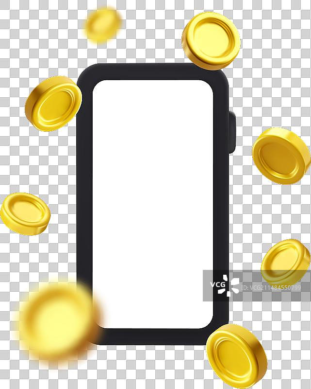 3D手机和飞舞的硬币图片素材