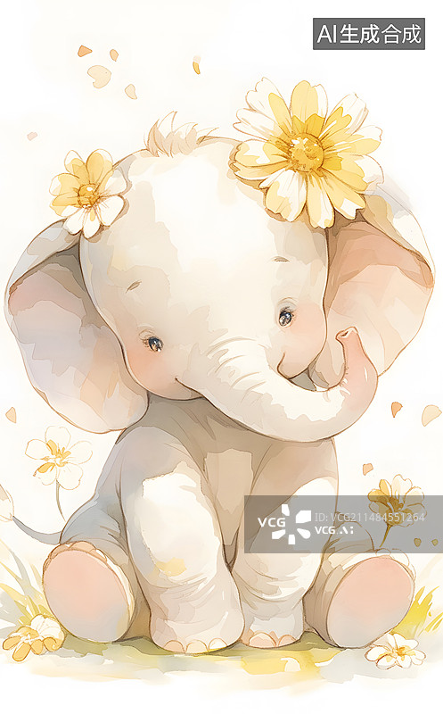 【AI数字艺术】可爱的卡通小象图片素材