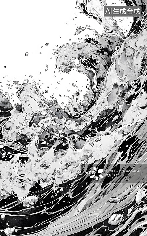 【AI数字艺术】线描海浪图片素材