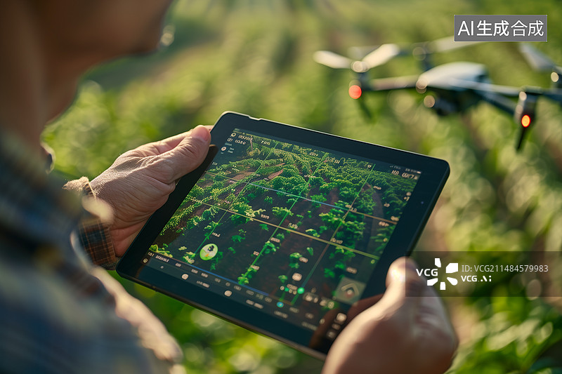 【AI数字艺术】新型大数据智慧农业无人机巡视概念背景图片素材
