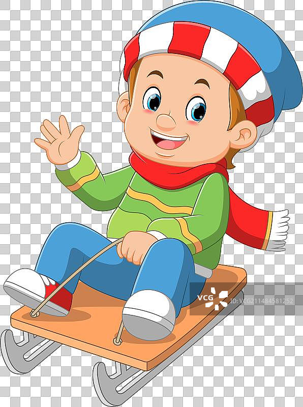 卡通小男孩在雪地里滑雪图片素材