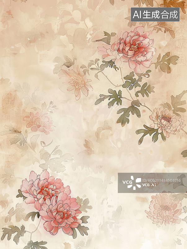 【AI数字艺术】高雅的中国水彩花卉图案图片素材