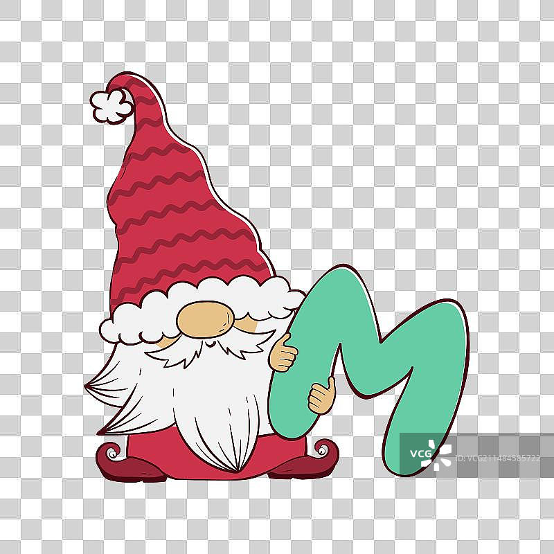 拿着圣诞字母M的可爱小矮人图片素材