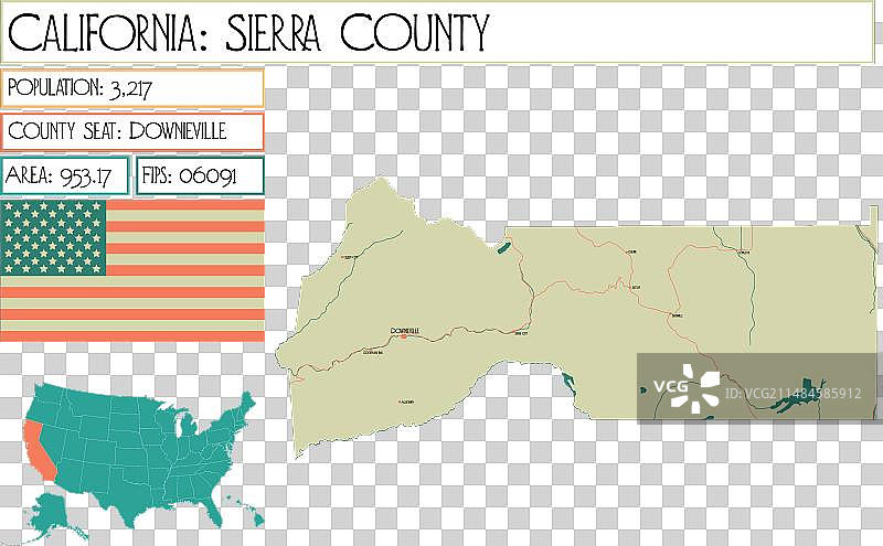 谢拉县的大型详细地图图片素材