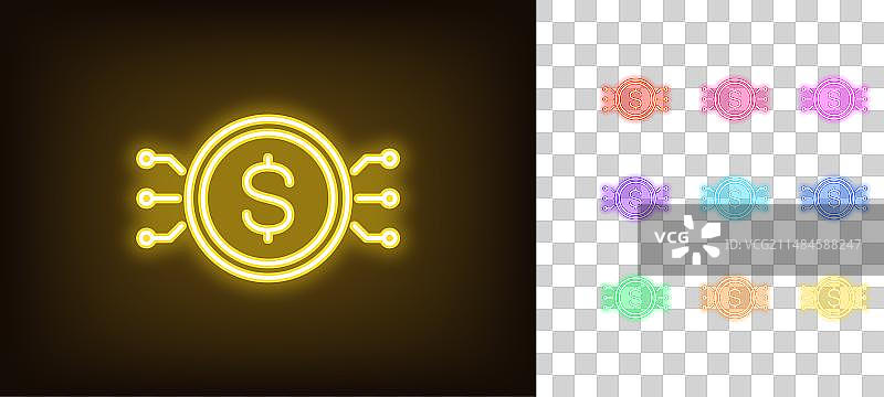 霓虹数字美元图标集图片素材
