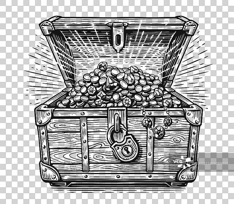 装满金币和宝石的宝箱图片素材