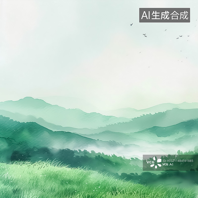【AI数字艺术】春天 绿色 水墨 风景图片素材