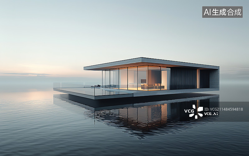 【AI数字艺术】现代城市建筑和水池图片素材